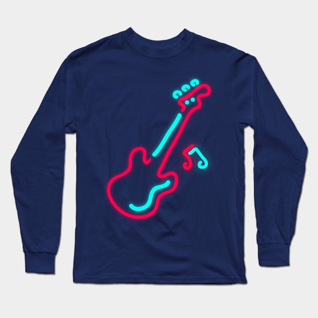 80's Gift 80s Retro Neon Sign Electric Guitar Music Long Sleeve T-Shirt by PhuNguyen